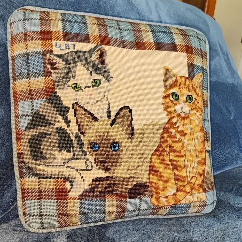 Plaid Cat Cushion with Multicolor Design